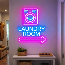 Load image into Gallery viewer, Laundry Room Neon Sign, Laundry Arrow Neon Sign, Wash Room Neon Sign
