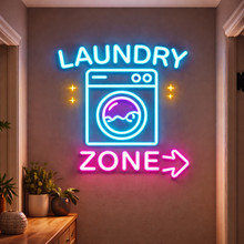 Load image into Gallery viewer, Laundry Area Neon Sign, Laundry Zone Neon Sign, Wash Area Arrow Neon Sign
