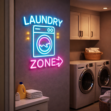 Load image into Gallery viewer, Laundry Area Neon Sign, Laundry Zone Neon Sign, Wash Area Arrow Neon Sign
