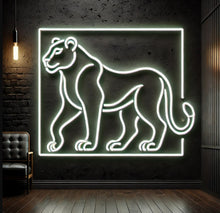 Load image into Gallery viewer, Leopard in Frame Neon Sign, Framed panther neon sign, Spotted wildcat neon sign
