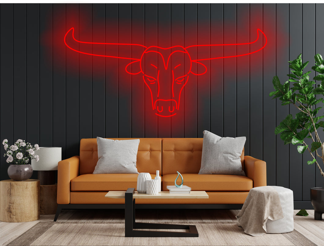 Bull neon sign, longhorn bull neon sign, head bull neon sign, cow head neon sign, western themed neon sign, cowboy neon sign, rodeo neonsign