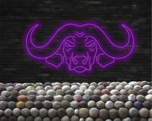 Load image into Gallery viewer, Buffalo bull neon sign, rodeo neon sign, cow neon sign, buffalo led light, Cattle neon decor, Bison neon sign, ox neon sign, Wild ox sign
