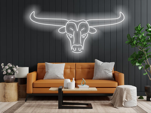Bull neon sign, longhorn bull neon sign, head bull neon sign
