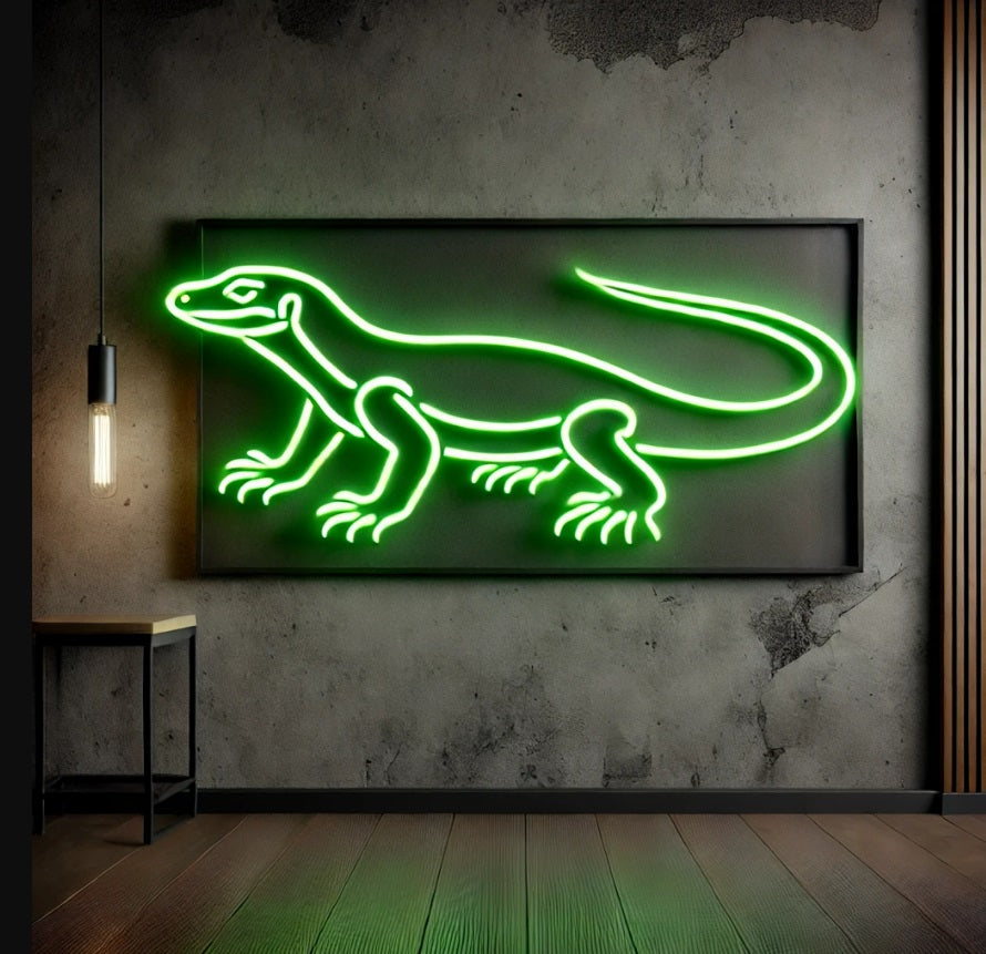 Monitor Lizard neon sign, Gecko neon sign, salamander neon sign, chameleon neon sign, reptile neon sign, Zoo neon sign, animal neon sign