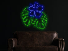 Load image into Gallery viewer, Monstera Leaf Neon Signs, Plant Neon Sign,Green Leaf Led Lights with flower
