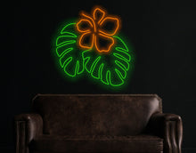Load image into Gallery viewer, Monstera Leaf Neon Signs, Plant Neon Sign,Green Leaf Led Lights with flower

