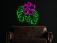 Load image into Gallery viewer, Monstera Leaf Neon Signs, Plant Neon Sign,Green Leaf Led Lights with flower
