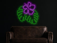 Load image into Gallery viewer, Monstera Leaf Neon Signs, Plant Neon Sign,Green Leaf Led Lights with flower
