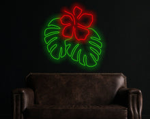 Load image into Gallery viewer, Monstera Leaf Neon Signs, Plant Neon Sign,Green Leaf Led Lights with flower
