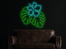 Load image into Gallery viewer, Monstera Leaf Neon Signs, Plant Neon Sign,Green Leaf Led Lights with flower
