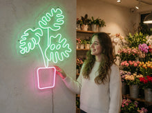 Load image into Gallery viewer, Monstera Plant Neon Sign, Tropical Leaf Neon Sign, Potted Plant Neon Sign
