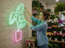 Load image into Gallery viewer, Monstera Plant Neon Sign, Tropical Leaf Neon Sign, Potted Plant Neon Sign

