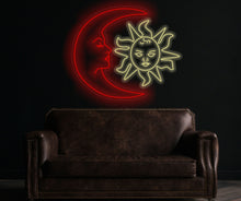 Load image into Gallery viewer, Moon face neon sign, sun face neon sign, luna neon sign, Neon Moon Mommy and Baby Sun decor, kid&#39;s room wall decor, Moon and Sun Lover Gift
