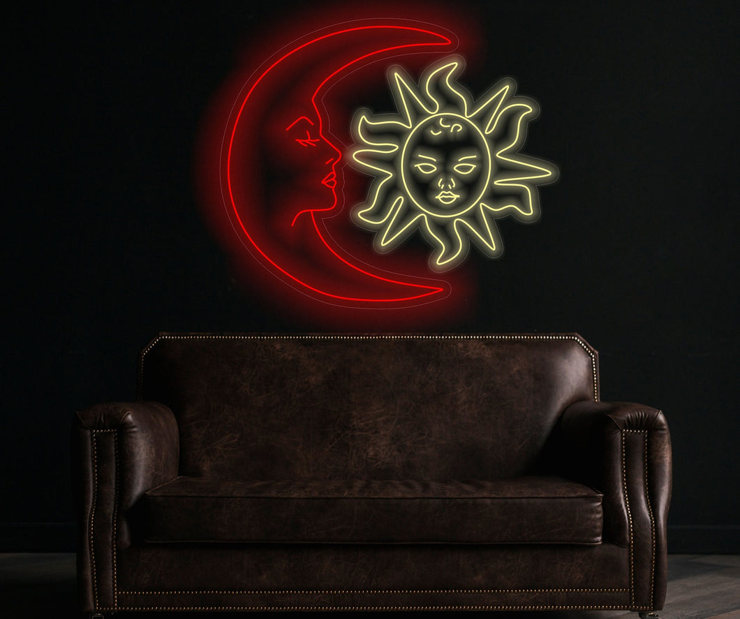 Moon face neon sign, sun face neon sign, luna neon sign, Neon Moon Mommy and Baby Sun decor, kid's room wall decor, Moon and Sun Lover Gift