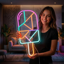 Load image into Gallery viewer, Cubist Ice Cream Neon Sign, Geometric Ice Cream Neon Sign, Ice Cream Bar Neon Sign Multicolor
