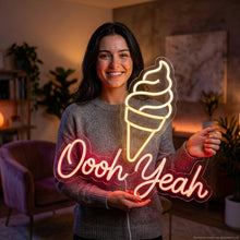 Load image into Gallery viewer, Oooh Yeah Ice Cream Neon Sign, Ice Cream Neon Sign, Ice Cream Cone Neon Sign Orange
