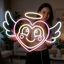 Load image into Gallery viewer, Winged Heart Neon Sign, Heart Wings Neon Sign, Angel Heart Neon Sign Multicolor
