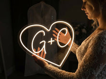 Load image into Gallery viewer, Custom heart initials wedding neon sign - LED neon sign, wedding neon sign
