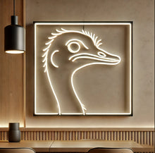 Load image into Gallery viewer, Framed Ostrich Head Neon Sign, Ostrich face neon sign, Safari portrait neon sign
