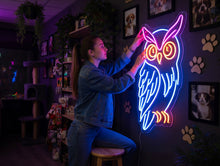 Load image into Gallery viewer, Wise owl neon sign, night owl neon sign, forest owl neon sign
