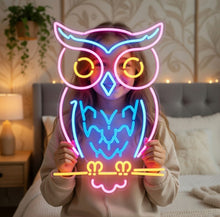 Load image into Gallery viewer, Owl neon sign, Great Horned Owl neon sign, Owl Silhouette neon sign
