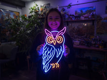 Load image into Gallery viewer, Wise owl neon sign, night owl neon sign, forest owl neon sign
