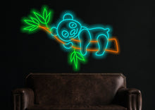 Load image into Gallery viewer, Panda neon sign, panda on a bamboo branch Neon Sign, game room decor, animal neon sign, art kawaii decor neon lights
