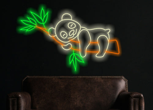 panda on a bamboo branch neon sign