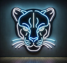 Load image into Gallery viewer, Snarling Panther Neon Sign, Panther Head Neon Sign, Fierce Feline Neon Sign white
