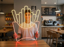 Load image into Gallery viewer, French fries neon sign, Fast food neon sign, Neon sign shaped like cup with fries, French fries LED sign, Neon light potato fries sign
