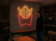 Load image into Gallery viewer, French fries neon sign, Fast food neon sign, Neon sign shaped like cup with fries, French fries LED sign, Neon light potato fries sign
