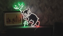 Load and play video in Gallery viewer, Panda neon sign, panda on a bamboo branch Neon Sign, game room decor, animal neon sign, art kawaii decor neon lights
