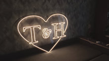 Load and play video in Gallery viewer, Wedding Neon sign with custom initials in heart, neon nameswedding hearth, initial neon sign, wedding neon sign for reception
