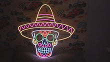 Load and play video in Gallery viewer, Sombrero Skull Neon Sign, Sombrero Calavera Neon Sign, Mexican Skull Neon Sign
