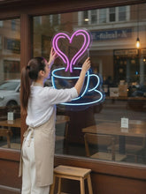 Load and play video in Gallery viewer, Coffee Cup Neon Sign with Heart Steam – Cozy Cafe LED Neon Wall Decor, Coffee Lover Gift
