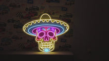Load and play video in Gallery viewer, Sombrero Skeleton Neon Sign, Mariachi Calavera Neon Sign, Muertos Neon Sign
