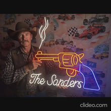 Load and play video in Gallery viewer, Smoking Revolver Neon Sign, gun with smoke neon sign, western pistol neon sign, fired revolver neon sign
