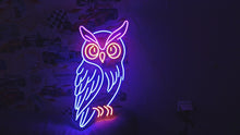 Load and play video in Gallery viewer, Wise owl neon sign, night owl neon sign, forest owl neon sign
