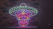 Load and play video in Gallery viewer, Mariachi Skull Neon Sign, Sombrero Calavera Neon Sign, Charro Skull Neon Sign
