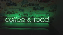 Load and play video in Gallery viewer, Coffee and food neon sign, coffee neon sign, street food neon sign, food neon, neon sign kitchen, Restaurant Neon, neon sign for a snack bar
