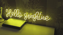 Load and play video in Gallery viewer, Hello sunshine neon sign, Hello sunshine led light sign, hello gorgeous neon sign, Hello Sunshine neon sign, gift for her neon sign
