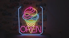 Load and play video in Gallery viewer, Ice Cream Neon Sign, Ice Cream open Led Sign vibes neon sign, Frozen delights neon sign
