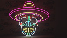 Load and play video in Gallery viewer, Muertos Sombrero Neon Sign, Mexican Hat Skull Neon Sign, Calavera Neon Sign
