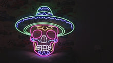 Load and play video in Gallery viewer, Sombrero Sugar Skull Neon Sign, Mariachi Skull Neon Sign, Calavera Neon Sign
