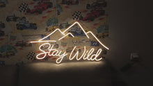 Load and play video in Gallery viewer, Stay Wild Mountains neon sign, Adventure Peak neon sign, Alpine Quote neon sign
