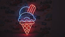 Load and play video in Gallery viewer, Neon ice cream cone with balloons, Ice cream Neon sign, Ice cream cone neon sign, Neon dessert sign, Ice cream neon light
