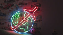 Load and play video in Gallery viewer, Travel neon sign, planet earth neon sign, airplane neon sign
