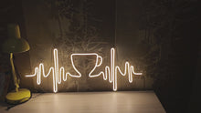 Load and play video in Gallery viewer, Pulse with cup neon sign, Pulse neon sign, coffee cup neon sign, coffee neon sign, heartbeat coffee sign - LED light neon lamp
