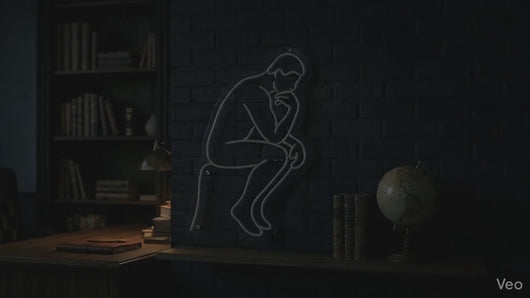 Thinker statue neon sign, Thinking man neon sign, Philosopher statue neon sign