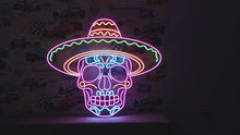 Load and play video in Gallery viewer, Charro Skull Neon Sign, Sombrero Sugar Skull Neon Sign, Calavera Neon Sign
